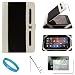 Black with White Executive Leather Jacket Carrying Case Cover with Accessory Slots for Blackberry Playbook 7-inch Tablet Compatible with all Models (16GB, 32GB, 64GB) + Silver Color Metal Stand for your Wireless Tablet + SumacLife TM Wisdom Courage Wristband