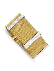 Stainless Steel & Sterling Silver 30mm CZ Flash Gold-Plated Mesh Bangle