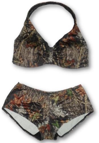 Mossy Oak Bikini 2PC Set Womens Break Up Camo Halter Top + Boy Short S-XL (Large)