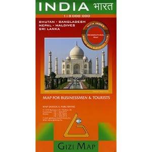 India, Bhutan, Nepal, Bangladesh, Maldives, and Sri Lanka Map (English, French, Italian, German,... by Gizi Map