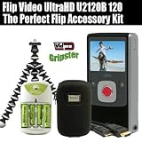 Pure Digital Flip Video UltraHD U2120B 120 Min Digital Camcorder Black With The Perfect Flip Accessory Kit Includes Slim Hard Case + HDMI Cable + AA Battery & Charger Set + Gripster mini Tripod + More