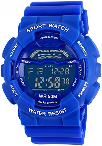 Boys Girls Cool Outdoor Water-proof Digital Sports Watche With Date Alarm Blue