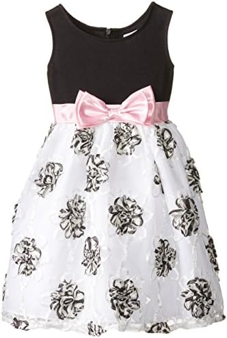 Sweet Heart Rose Little Girls' 3D Floral Soutache Occasion Dress, White/Black, 5