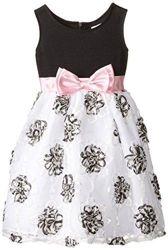 Sweet Heart Rose Little Girls' 3D Floral Soutache Occasion Dress, White/Black, 5