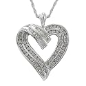 Sterling Silver 1 cttw Diamond Heart Pendant, 18"