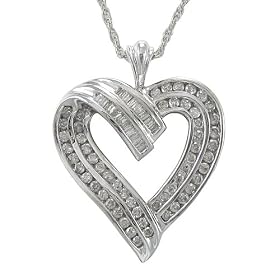 Sterling Silver 1 cttw Diamond Heart Pendant, 18″