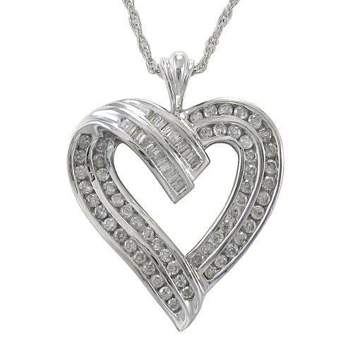 Sterling Silver 1 cttw Diamond Heart Pendant, 18''