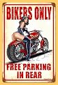 11x17 Biker Parking Free Parking in Rear Pinup Girl Motorcycle Vintage Metal Sign