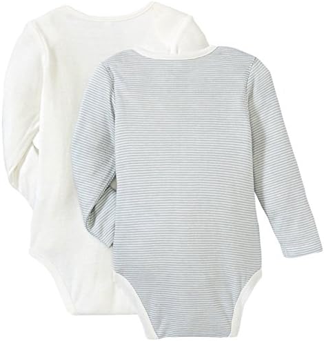 Mori Organic Bodysuit Long Sleeve - 2 Pack, White/Blue/Striped, 9-12 Months Baby