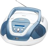 AEG SR 4339 Tragbares Stereo Radio (LC-Display, CD/MP3-Player, 60 Watt PMPO, USB 2.0) wei&szlig;/blau