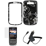 GTMax White Spring flower Snap on Hard Cover Case + Car Charger for BlackBe ....