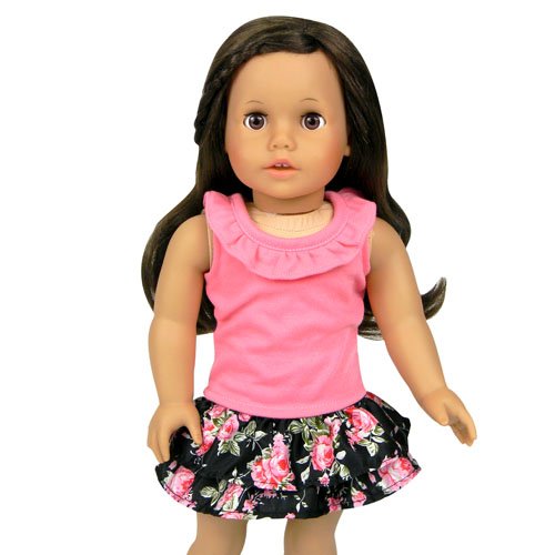 18 Inch Doll Clothing/Clothes Set of Ruffle Tank & Elastic Waist Satin Skirt Fits American Girl Dolls, Set of Tank & Skirt