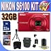 Nikon COOLPIX S6100 16 MP Digital Camera with 7x NIKKOR Wide-Angle Optical Zoom Lens and 3-Inch Touch-Panel LCD (Red) + 32GB SDHC Memory + SDHC Memory Card Wallet + Shock Proof Case w/Strap + USB Card Reader + Mini Tripod + Accessory Saver Bundle!