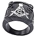 KONOV Mens Stainless Steel Ring, Vintage Heavy Freemason Masonic, Black Silver