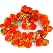 Orange Yellow Swirl Glass Leaf Beads 13x19.5mm 1 9" Str