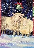 Christmas Sheep Under Mistletoe Garden Flag - Toland Decorative Garden Size 12.5 Inches X 18 Inches Eco Friendly