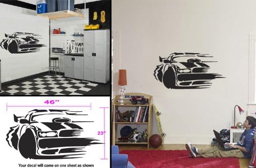 Race Car Wall Decal Sticker Removable White or Black 46"x23"