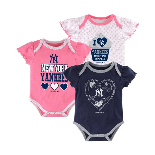 MLB New York Yankees Girl's White Onesies Pack (3-Piece)