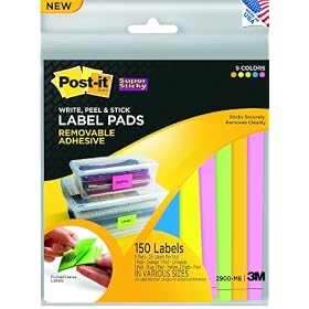 Post-it Super Sticky Removable Label Pads, Assorted Neon Colors and Sizes, 6 Pads, 150 Labels per Pack (2900-M6)