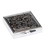 Silver & Black Paisley Pill Box Case Square: Large
