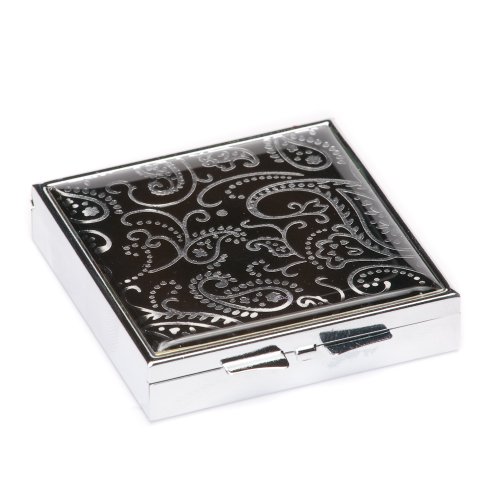 Silver & Black Paisley Pill Box Case Square: Large