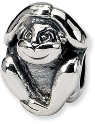 Sterling Silver Reflection Beads Collection Monkey Bead Charm 4mm Hole (fits 3mm European Style Charm Bracelets)