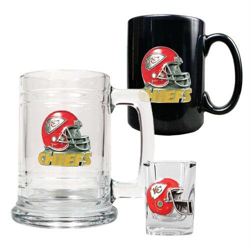 NFL Kansas City Chiefs 15-Ounce Tankard, 15-Ounce Ceramic Mug & 2-Ounce Shot Glass Set - Helmet Logo