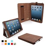 Snugg iPad Mini Leather Case Cover and Flip Stand with Elastic Hand Strap and Premium Nubuck Fibre Interior (Distressed Brown) - Automatically Wakes and Puts the iPad Mini to Sleep