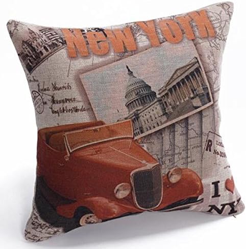 Magicboxes Home Decorative Cotton Linen Square Pillowcase New York City Car Landmark Throw Pillow Shams Cushion Cover 18" x 18"