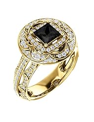 14K Yellow Gold Princess Cut Black and White Diamond Ring -- LIFETIME WARRANTY