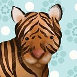 Oopsy daisy Aaron the Tiger Powder Blue Stretched Canvas Wall Art by Meghann O'Hara, 21 by 21-Inch