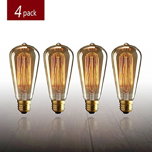 Edison Bulb, AdiyZ Vintage Filament ST64 Edison Incandescent Light Bulbs 60W 4 Pack