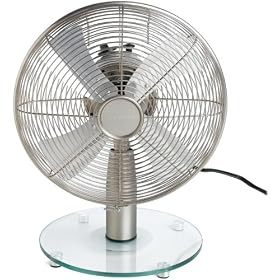 Bionaire BTF1616TG-U Brushed-Nickel 12-Inch 3-Speed Oscillating Table Fan with Glass Base