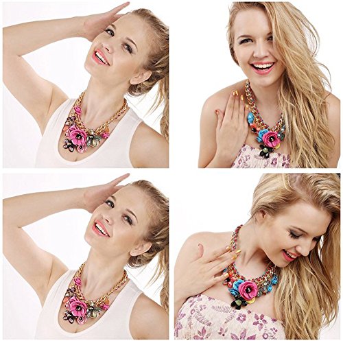 Zhenhui Women Gold Chain Crystal Flowers Charm Pendant Big Chunky Bib Statement Necklace for Clothing