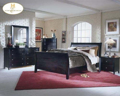 Home Elegance Contemporary Leather King Bed Black Merlot finish 870K-1CK