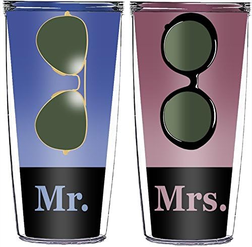 Mr. And Mrs. 16 Oz Tumblers with Lids Included Pink/blue