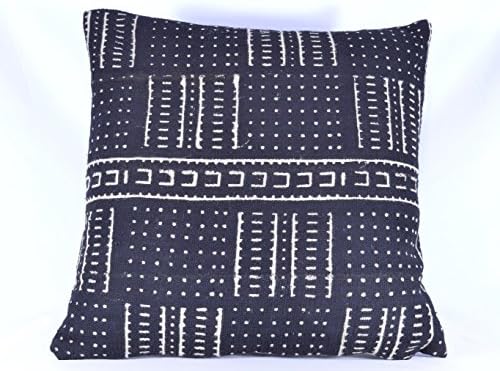 16x16 Black & White Mud cloth Pillow Cover; Bogolanfini Decorative Pillow, African Mudcloth Throw Pillow from Mali (BF1023)