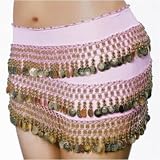 SEXY BELLY DANCER COSTUME HIP SCARF - PINK WITH GOLD COINS