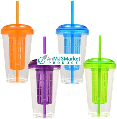 Infusion Water Tumbler Infuser Mug -Lid & Straw- 20oz -Create Naturally Flavored Fruit Infused Water - PURPLE by MJ3Market