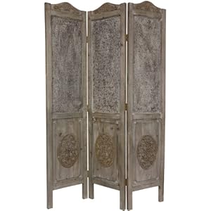 European Look Privacy Screen - 74" Tall Wood & Metal Closed Mesh Design Room Divider - 3 Panel