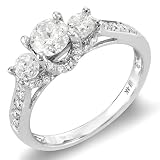 14k White Gold Round Diamond 3 Stone Ladies Bridal Ring Engagement (1.00 cttw, H-I Color, I1-I2 Clarity)