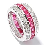 Sterling Silver Created Ruby & Cubic Zirconia Three-Row Eternity Ring