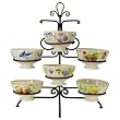 Rack for Display and Set of 6 Stenciled Fruit Design Cafe au Lait Bowls, French Designs