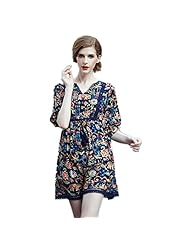 Plus Size Floral Print Plaid Print Elbow Length Sleeves Cotton/Polyester  Dress