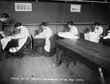 1911 photo SUMMARY Girls using sewing machines to make dresses in high school, New York City. Making