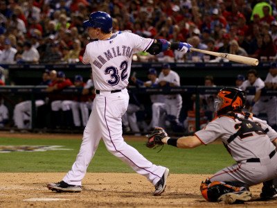 San Francisco Giants v Texas Rangers, Game 3: Josh Hamilton Photographic Poster Print by Elsa ., 12x16
