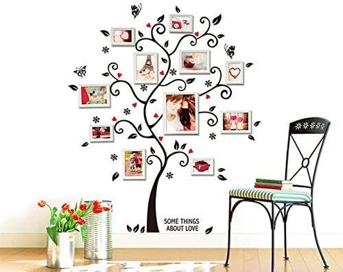 Wall Art Family Photo Tree Leaves Butterfly with Love Quote Wall Decal Decorative,Size: 40*48 inches(100*120cm).
