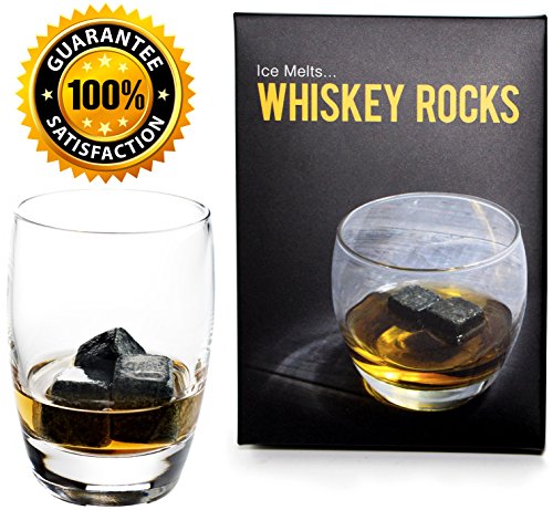 Whiskey Rocks - Premium Granite Whiskey Stones Set Black - Pure Granite - Set of 9 Whisky Chilling Stone