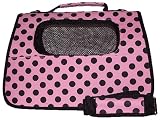 Designer Dog Carrier - Fully Enclosed Julia Petite Polka Dots Pet Carrier - Pink/ Black