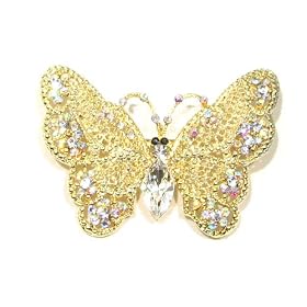 AB Clear Austrian Rhinestone Butterfly Designed Gold-Tone Brooch Pin